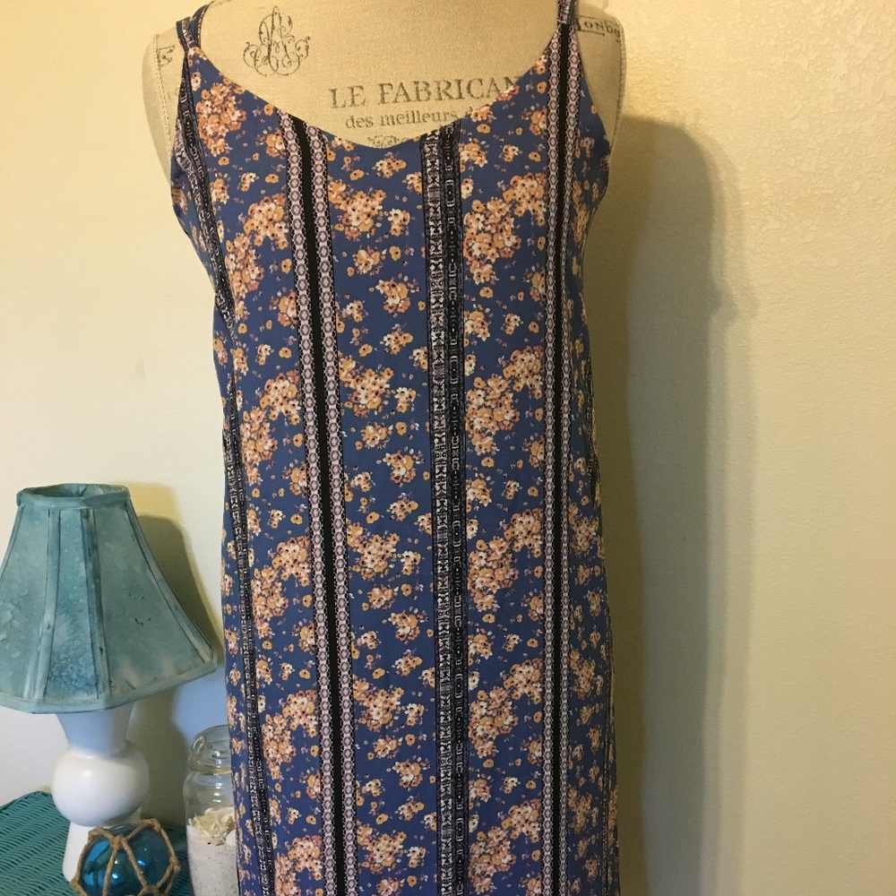 Blue Floral Pink Rose Sundress